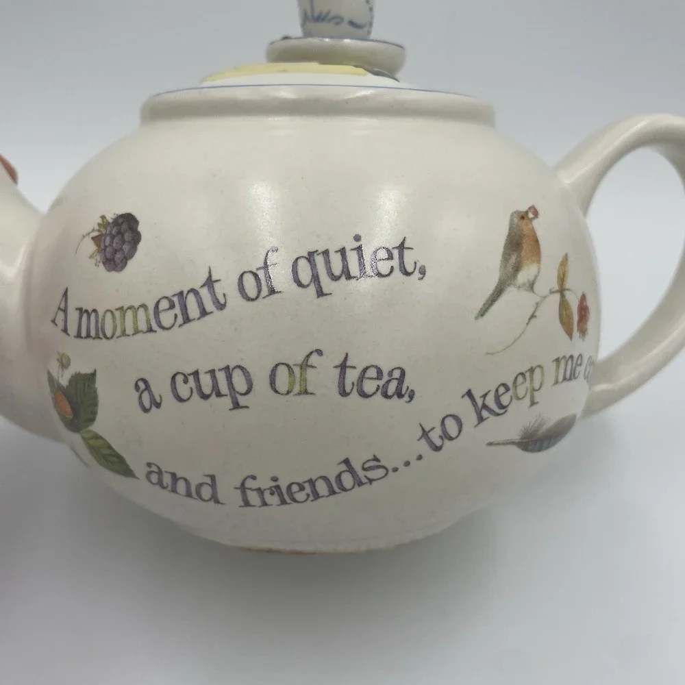 90s Cottagecore Teapot with Birds Vtg Marjolein Bastin Nature Friendship Poem